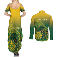 Personalized Leone High School Couples Matching Summer Maxi Dress and Long Sleeve Button Shirt Leone Lion LT05 - Polynesian Pride