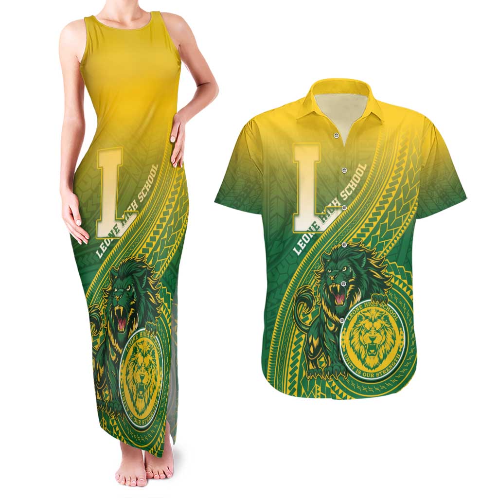 Personalized Leone High School Couples Matching Tank Maxi Dress and Hawaiian Shirt Leone Lion LT05 Green - Polynesian Pride