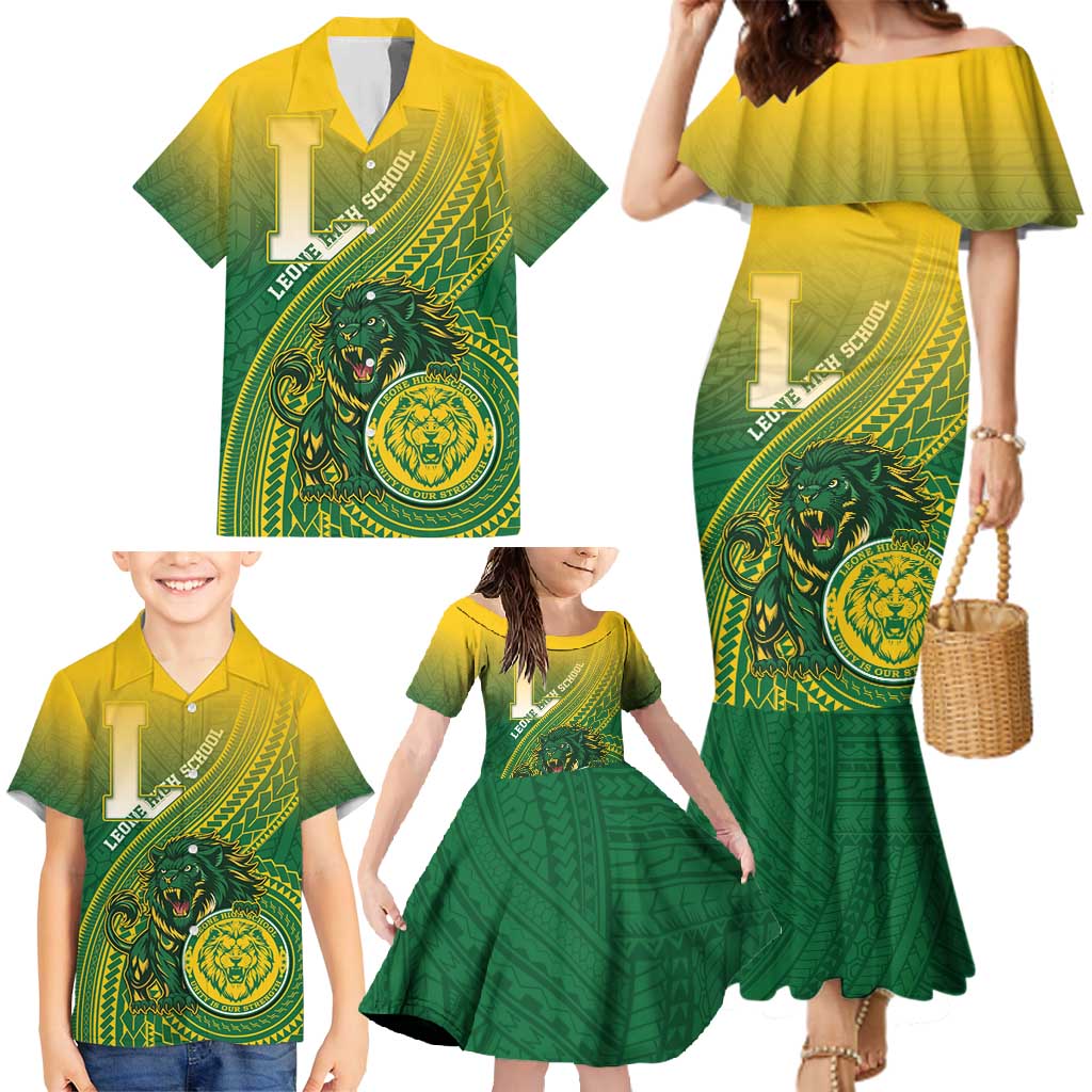 Personalized Leone High School Family Matching Mermaid Dress and Hawaiian Shirt Leone Lion LT05 - Polynesian Pride