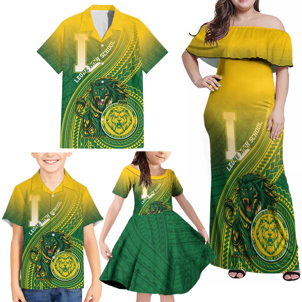 Personalized Leone High School Family Matching Off Shoulder Maxi Dress and Hawaiian Shirt Leone Lion LT05 - Polynesian Pride