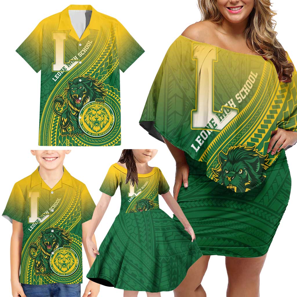 Personalized Leone High School Family Matching Off Shoulder Short Dress and Hawaiian Shirt Leone Lion LT05 - Polynesian Pride