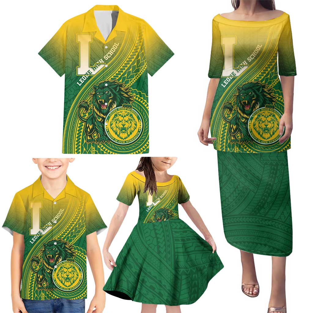 Personalized Leone High School Family Matching Puletasi and Hawaiian Shirt Leone Lion LT05 - Polynesian Pride