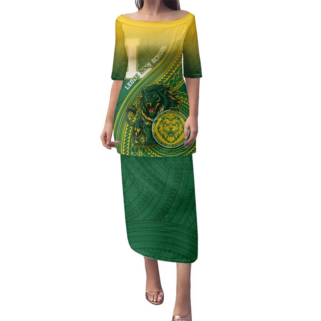 Personalized Leone High School Family Matching Puletasi and Hawaiian Shirt Leone Lion LT05 Mom's Dress Green - Polynesian Pride