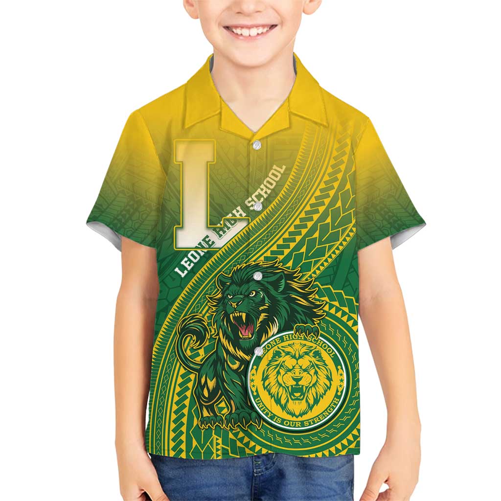 Personalized Leone High School Family Matching Puletasi and Hawaiian Shirt Leone Lion LT05 Son's Shirt Green - Polynesian Pride