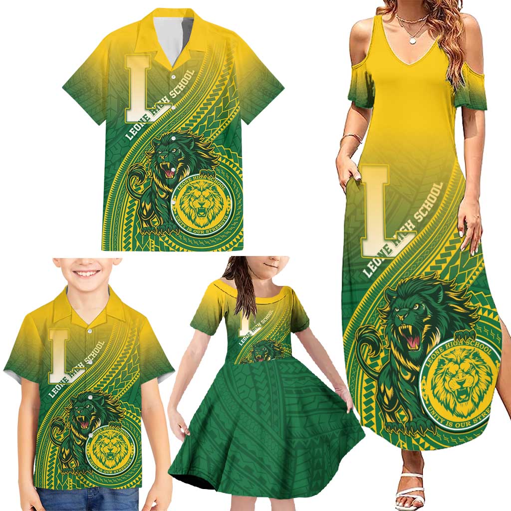 Personalized Leone High School Family Matching Summer Maxi Dress and Hawaiian Shirt Leone Lion LT05 - Polynesian Pride