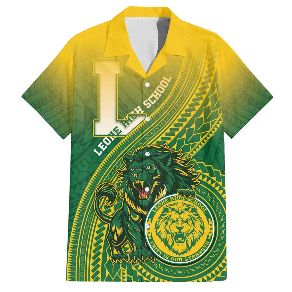 Personalized Leone High School Family Matching Tank Maxi Dress and Hawaiian Shirt Leone Lion LT05 Dad's Shirt - Short Sleeve Green - Polynesian Pride