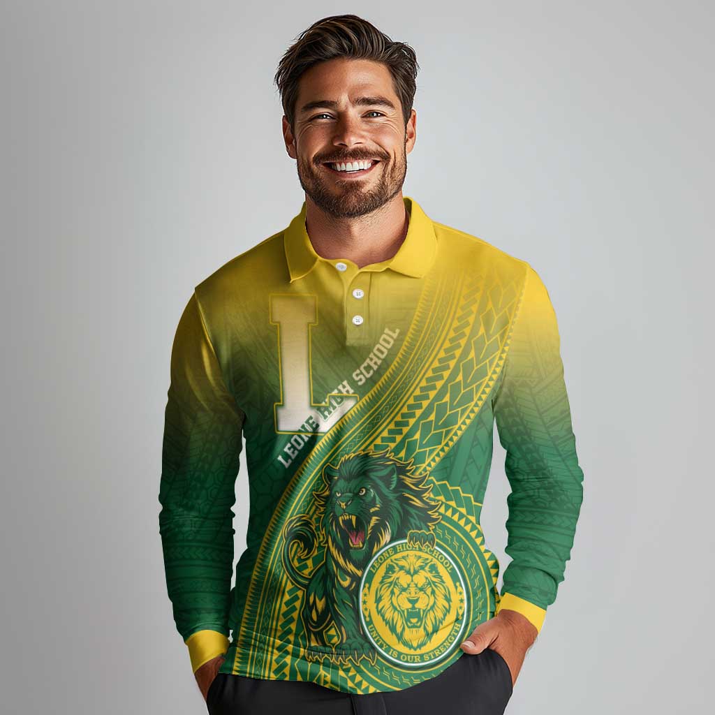 Personalized Leone High School Long Sleeve Polo Shirt Leone Lion