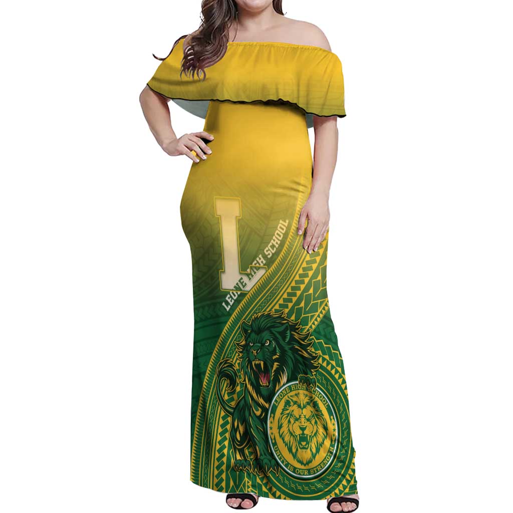 Personalized Leone High School Off Shoulder Maxi Dress Leone Lion LT05 Women Green - Polynesian Pride