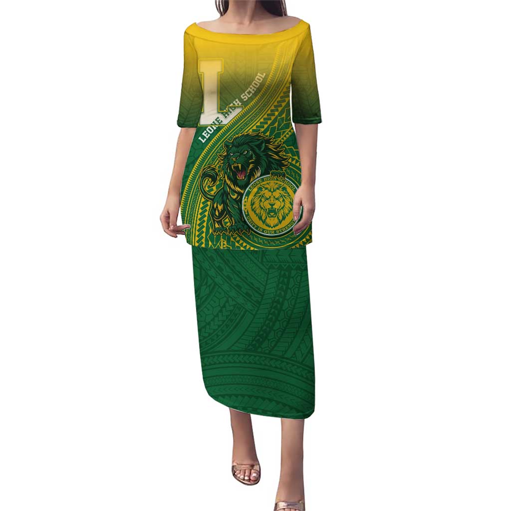 Personalized Leone High School Puletasi Leone Lion LT05 Long Dress Green - Polynesian Pride