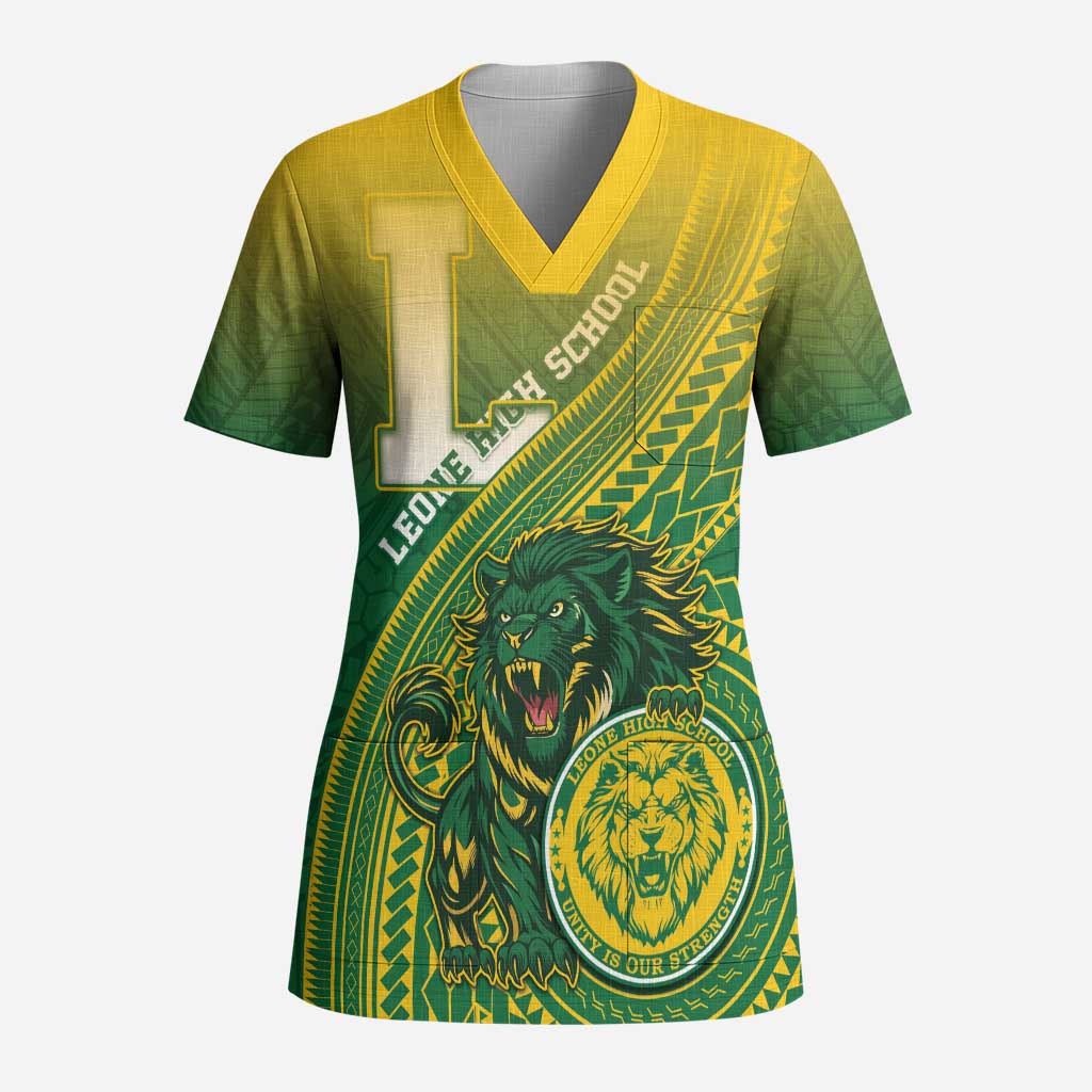 Personalized Leone High School Scrub Top Leone Lion LT05 Adult Green - Polynesian Pride