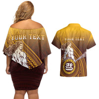 Personalized Tafuna High School Couples Matching Off Shoulder Short Dress and Hawaiian Shirt Polynesian Warrior
