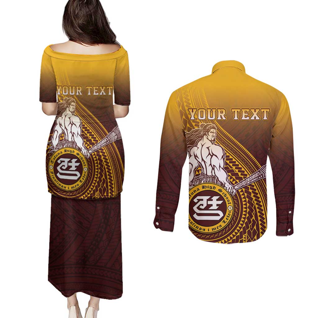 Personalized Tafuna High School Couples Matching Puletasi and Long Sleeve Button Shirt Polynesian Warrior LT05 - Polynesian Pride