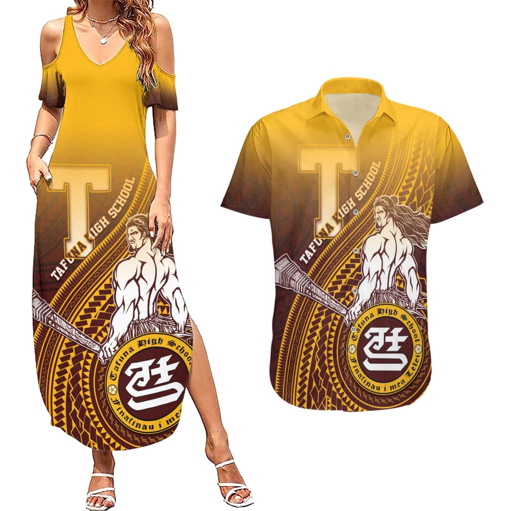 Personalized Tafuna High School Couples Matching Summer Maxi Dress and Hawaiian Shirt Polynesian Warrior