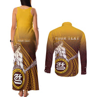 Personalized Tafuna High School Couples Matching Tank Maxi Dress and Long Sleeve Button Shirt Polynesian Warrior LT05 - Polynesian Pride