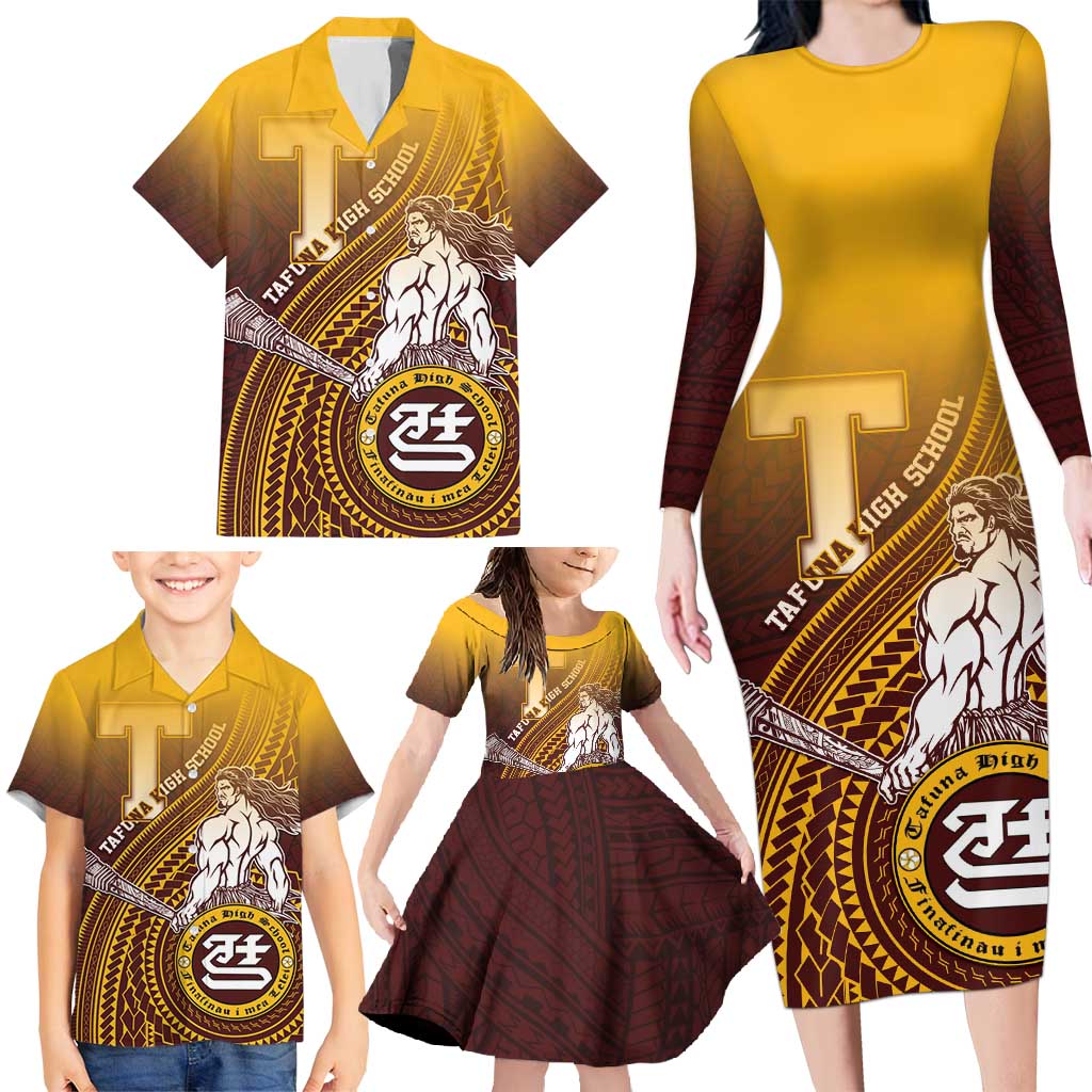 Personalized Tafuna High School Family Matching Long Sleeve Bodycon Dress and Hawaiian Shirt Polynesian Warrior