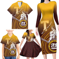 Personalized Tafuna High School Family Matching Long Sleeve Bodycon Dress and Hawaiian Shirt Polynesian Warrior