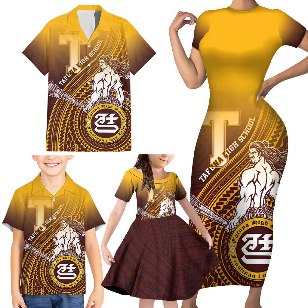 Personalized Tafuna High School Family Matching Short Sleeve Bodycon Dress and Hawaiian Shirt Polynesian Warrior