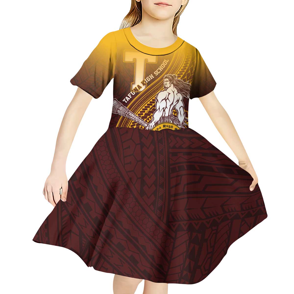 Personalized Tafuna High School Kid Short Sleeve Dress Polynesian Warrior