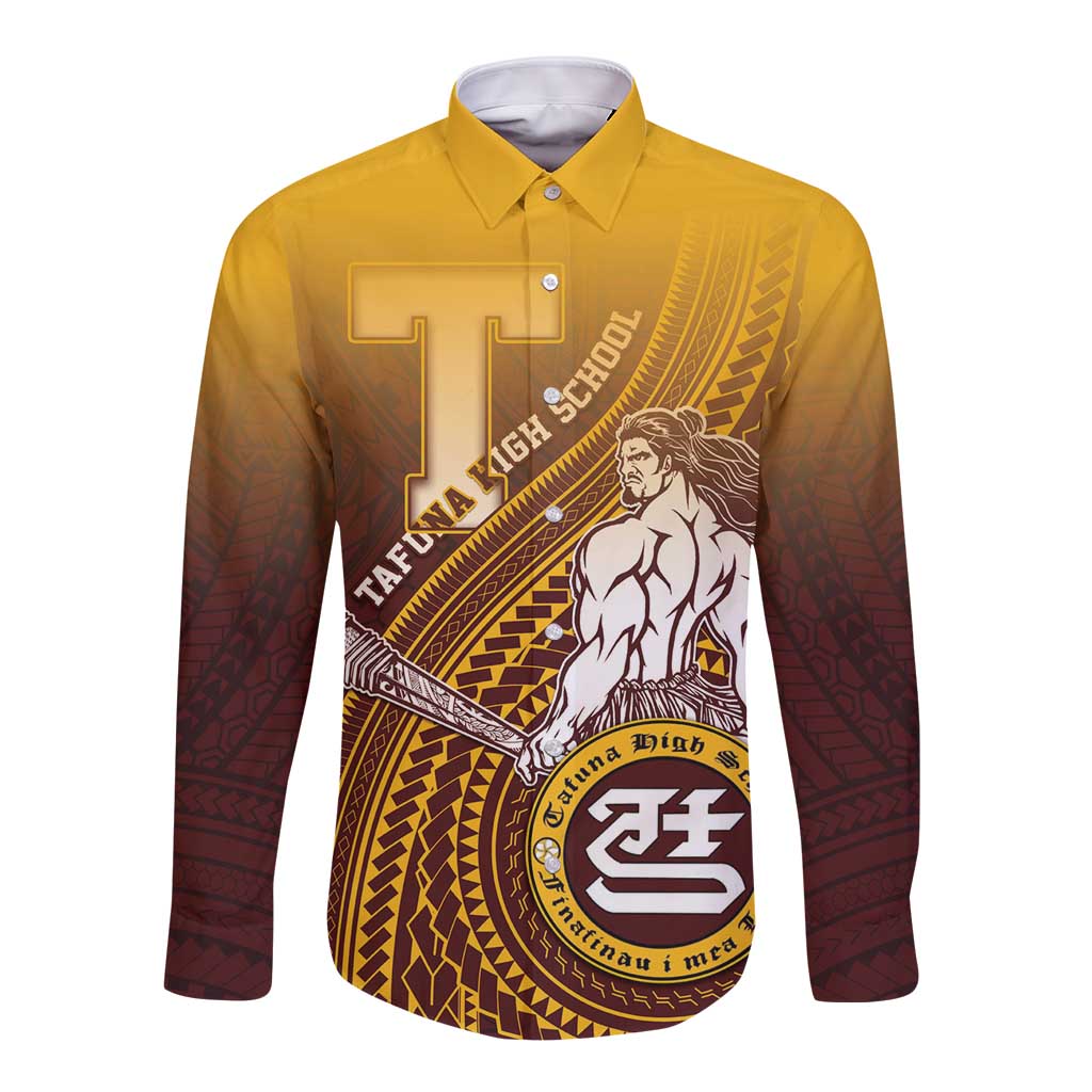 Personalized Tafuna High School Long Sleeve Button Shirt Polynesian Warrior