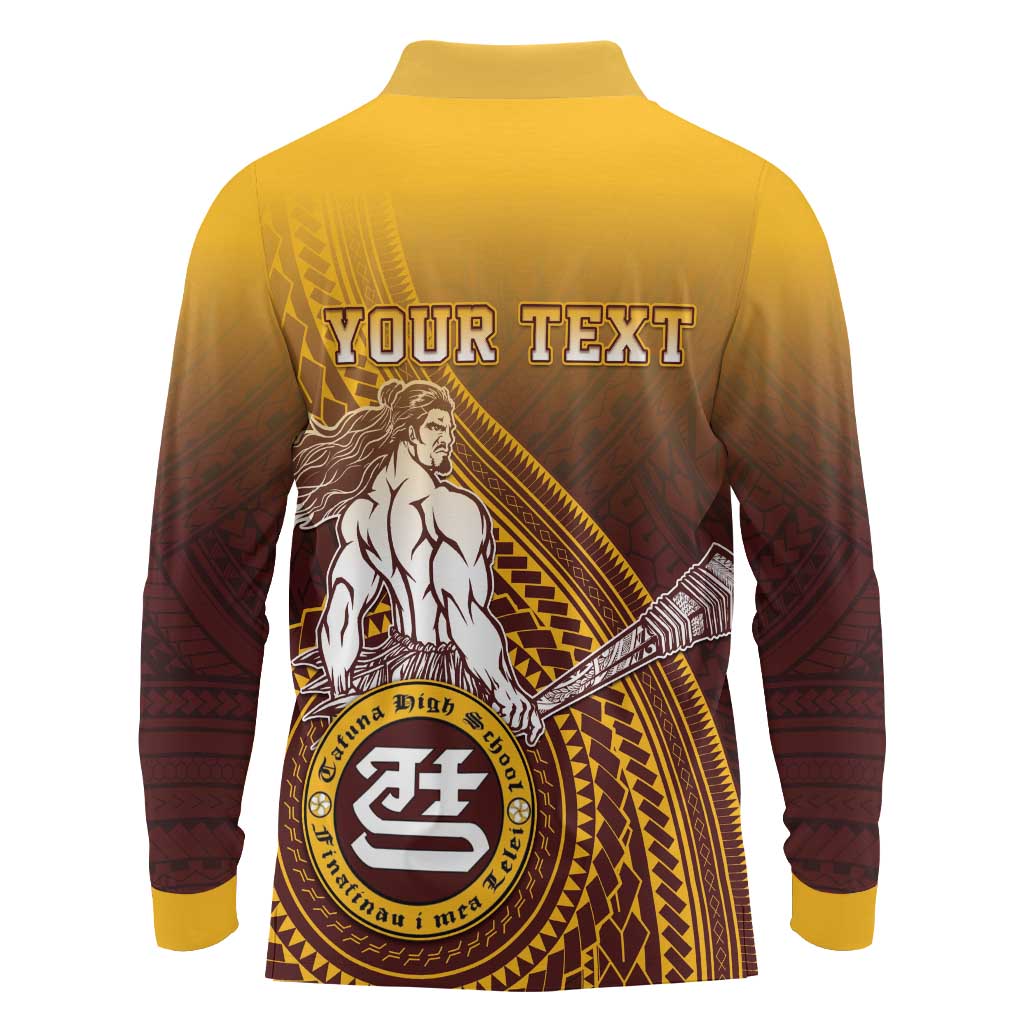 Personalized Tafuna High School Long Sleeve Polo Shirt Polynesian Warrior