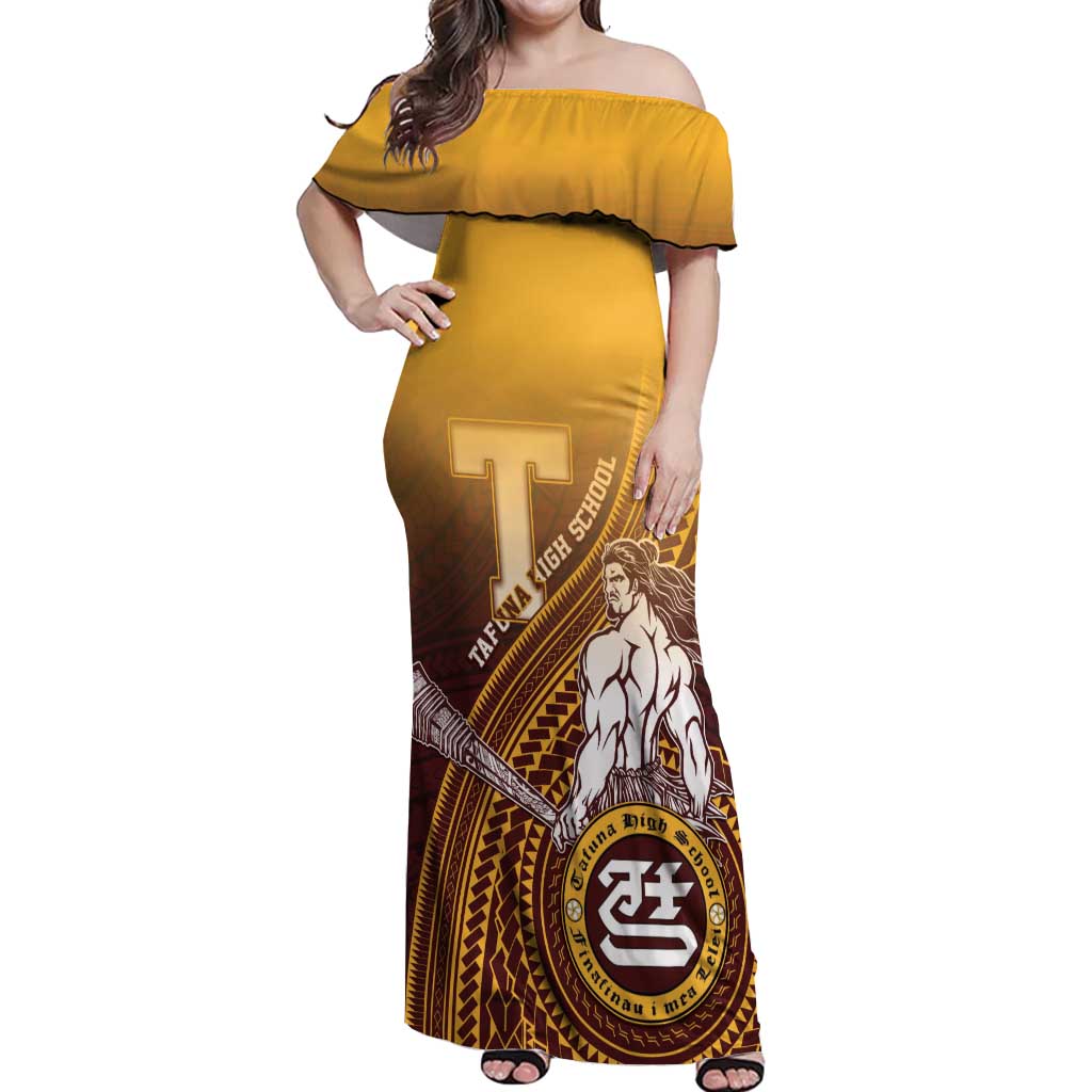 Personalized Tafuna High School Off Shoulder Maxi Dress Polynesian Warrior LT05 Women Maroon - Polynesian Pride