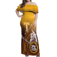 Personalized Tafuna High School Off Shoulder Maxi Dress Polynesian Warrior LT05 Women Maroon - Polynesian Pride