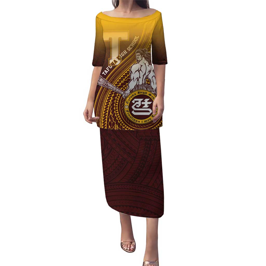 Personalized Tafuna High School Puletasi Polynesian Warrior LT05 Long Dress Maroon - Polynesian Pride