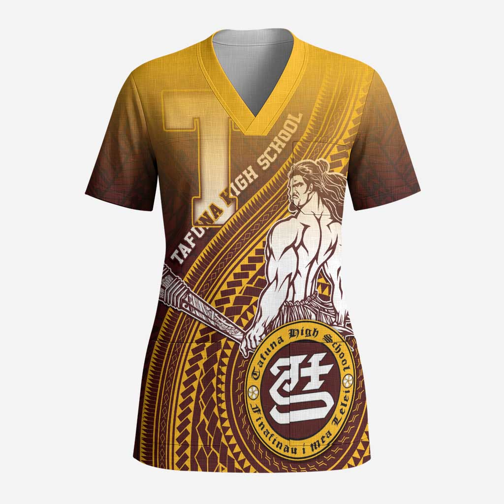 Personalized Tafuna High School Scrub Top Polynesian Warrior LT05 Adult Maroon - Polynesian Pride