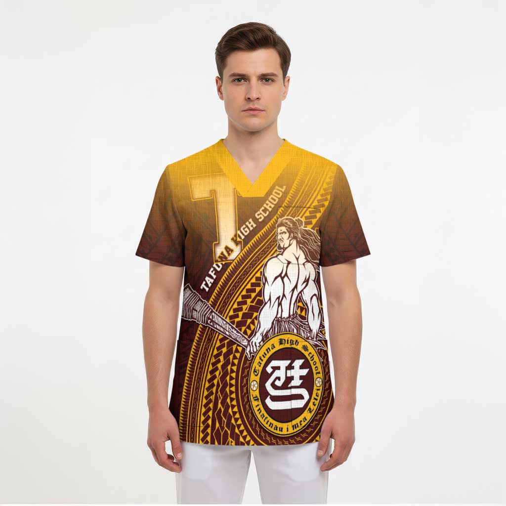 Personalized Tafuna High School Scrub Top Polynesian Warrior LT05 - Polynesian Pride