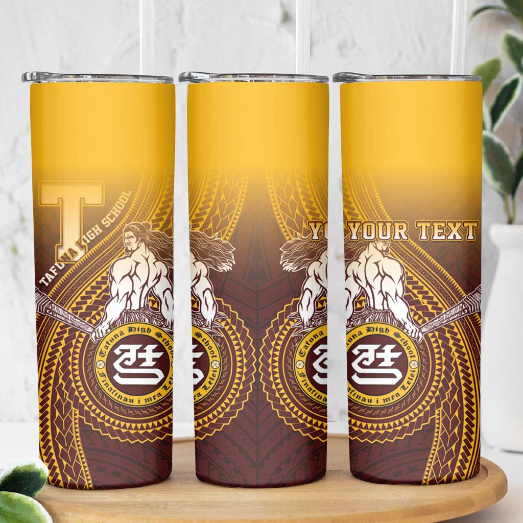 Personalized Tafuna High School Skinny Tumbler Polynesian Warrior