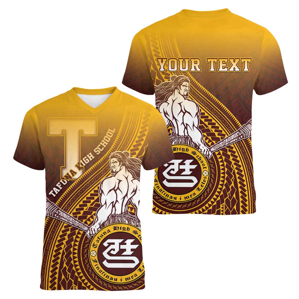 Personalized Tafuna High School Women V-Neck T-Shirt Polynesian Warrior