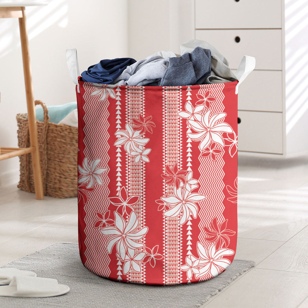 Hawaii Kakau Tribal Laundry Basket With Red Tiare LT05 Red - Polynesian Pride