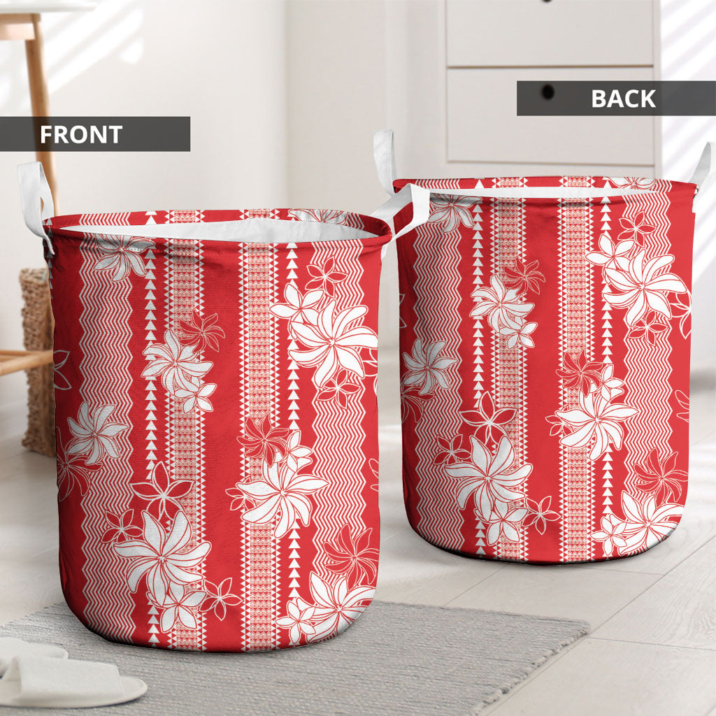 Hawaii Kakau Tribal Laundry Basket With Red Tiare
