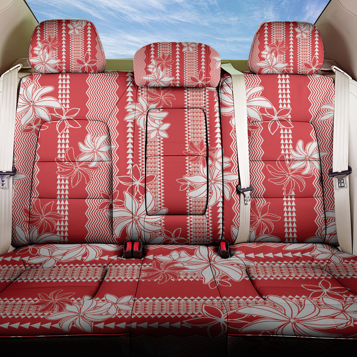 Hawaii Kakau Tribal Back Car Seat Cover With Red Tiare LT05 One Size Red - Polynesian Pride