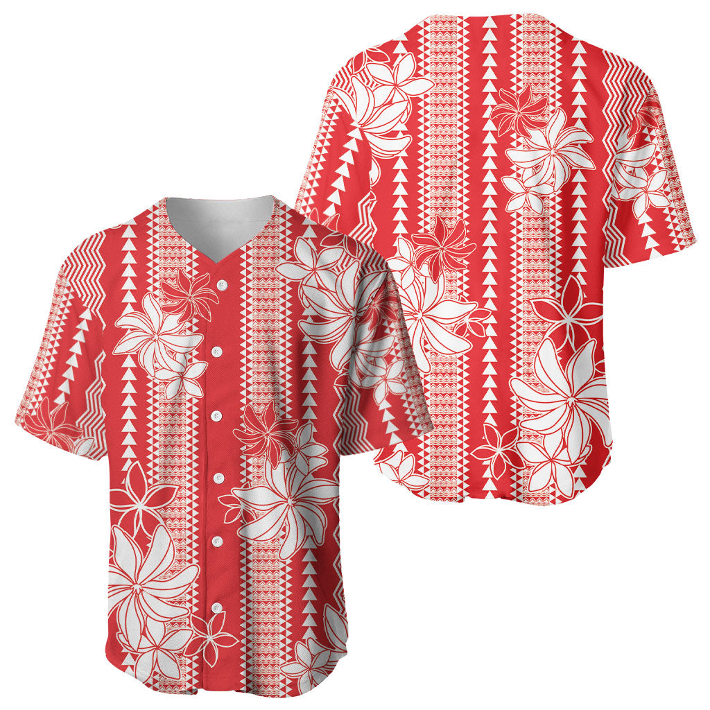 Hawaii Kakau Tribal Baseball Jersey With Red Tiare