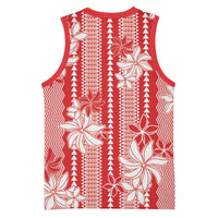 Hawaii Kakau Tribal Basketball Jersey With Red Tiare