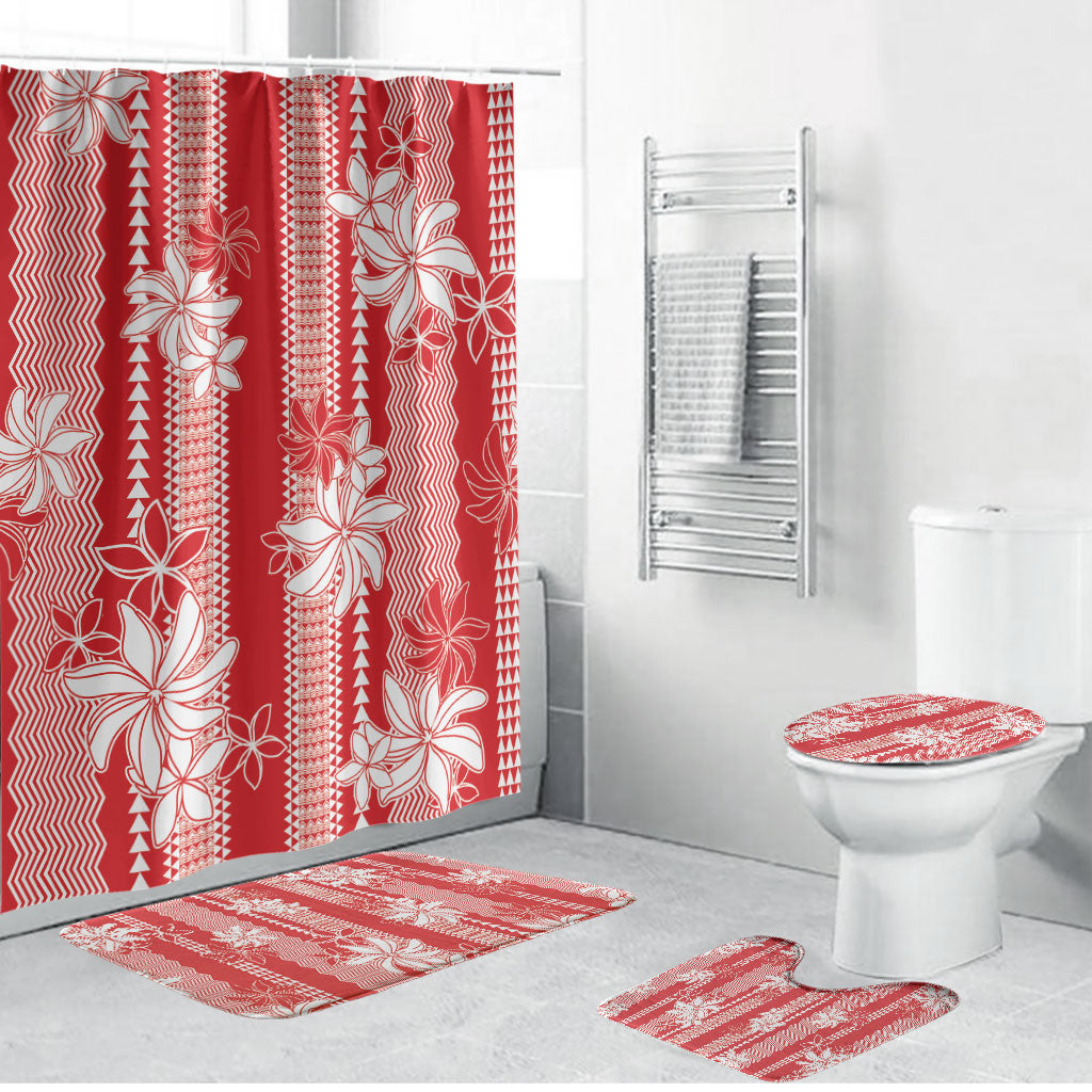 Hawaii Kakau Tribal Bathroom Set With Red Tiare LT05 Bathroom Set (4 pcs) Red - Polynesian Pride