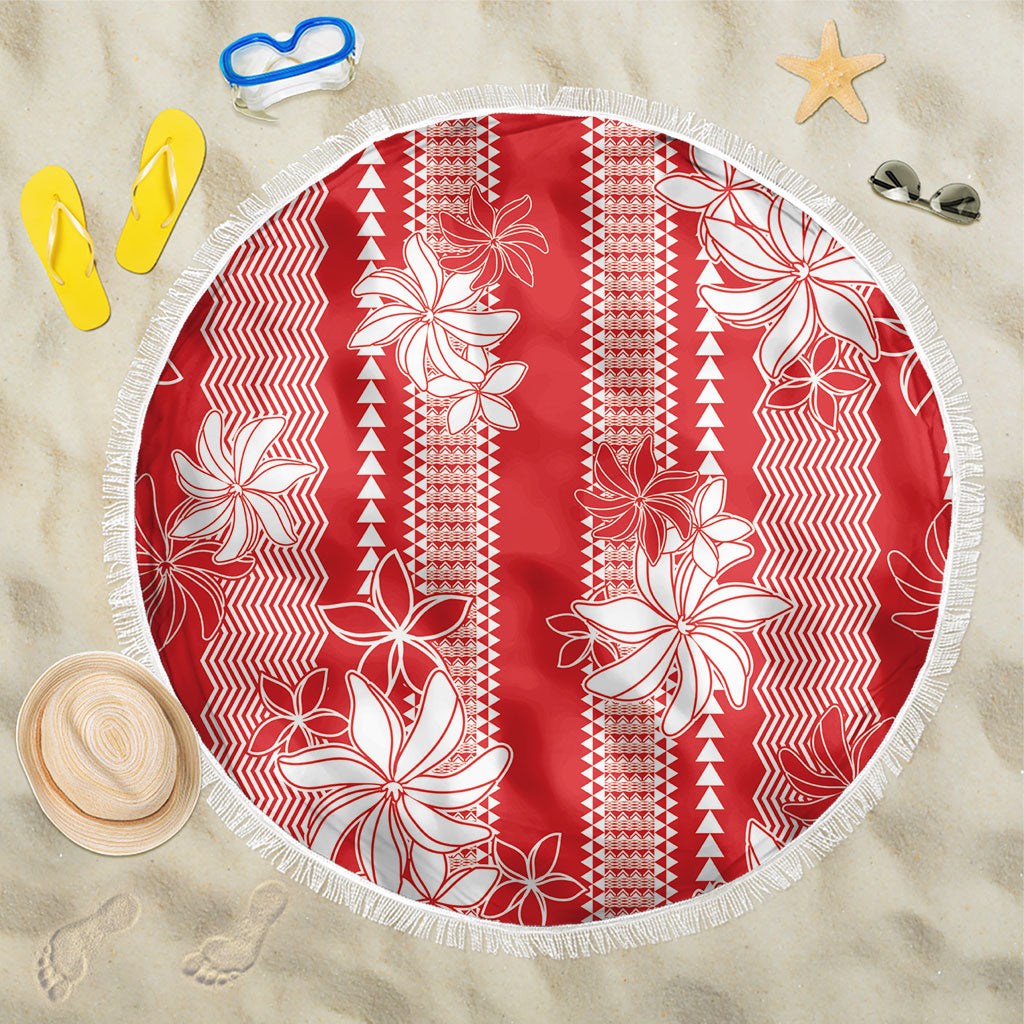 Hawaii Kakau Tribal Beach Blanket With Red Tiare LT05 One Size 150cm Red - Polynesian Pride