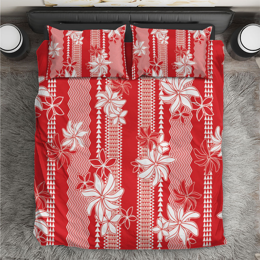 Hawaii Kakau Tribal Bedding Set With Red Tiare LT05 Red - Polynesian Pride