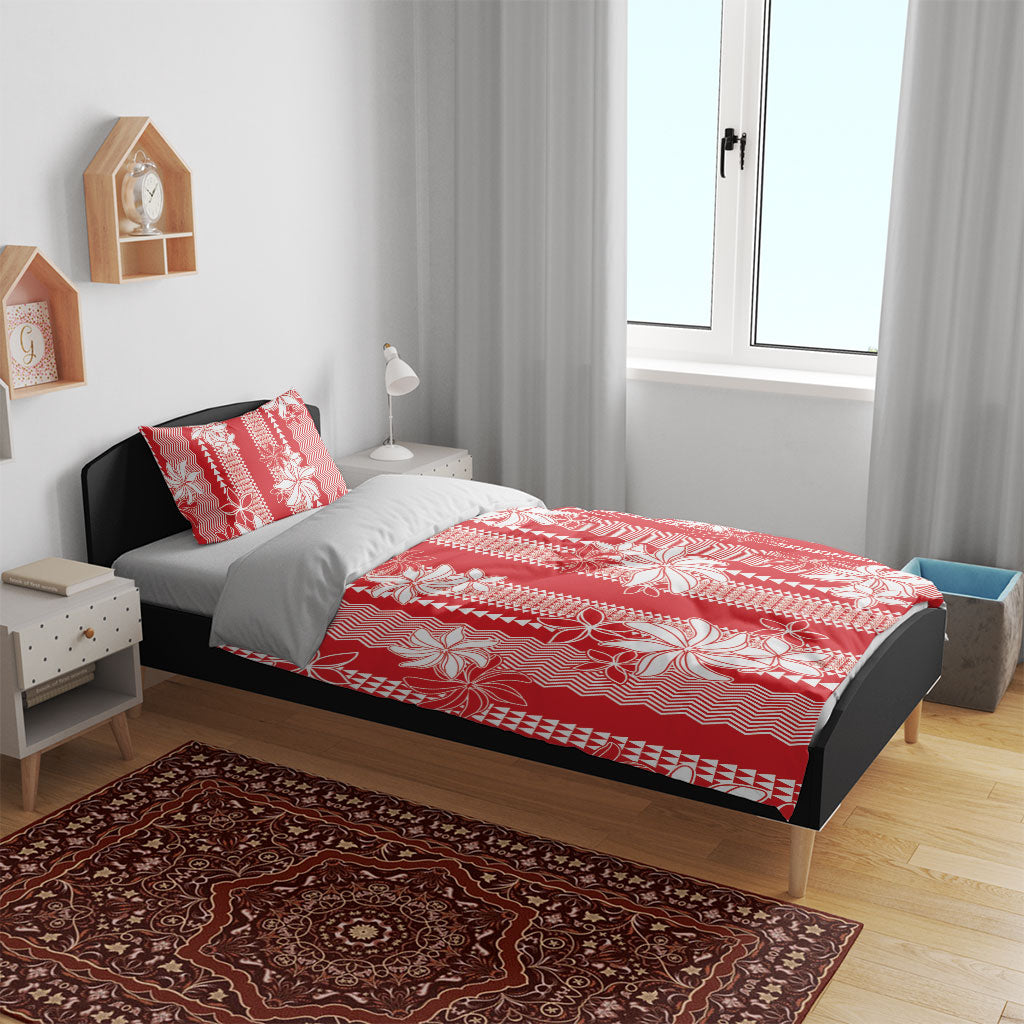 Hawaii Kakau Tribal Bedding Set With Red Tiare