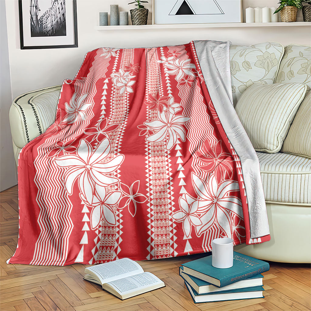 Hawaii Kakau Tribal Blanket With Red Tiare LT05 Red - Polynesian Pride
