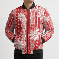 Hawaii Kakau Tribal Bomber Puffer Jacket With Red Tiare
