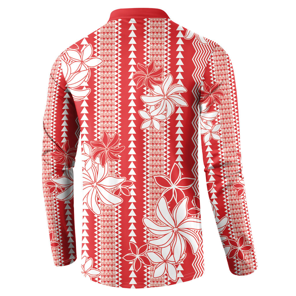 Hawaii Kakau Tribal Button Sweatshirt With Red Tiare