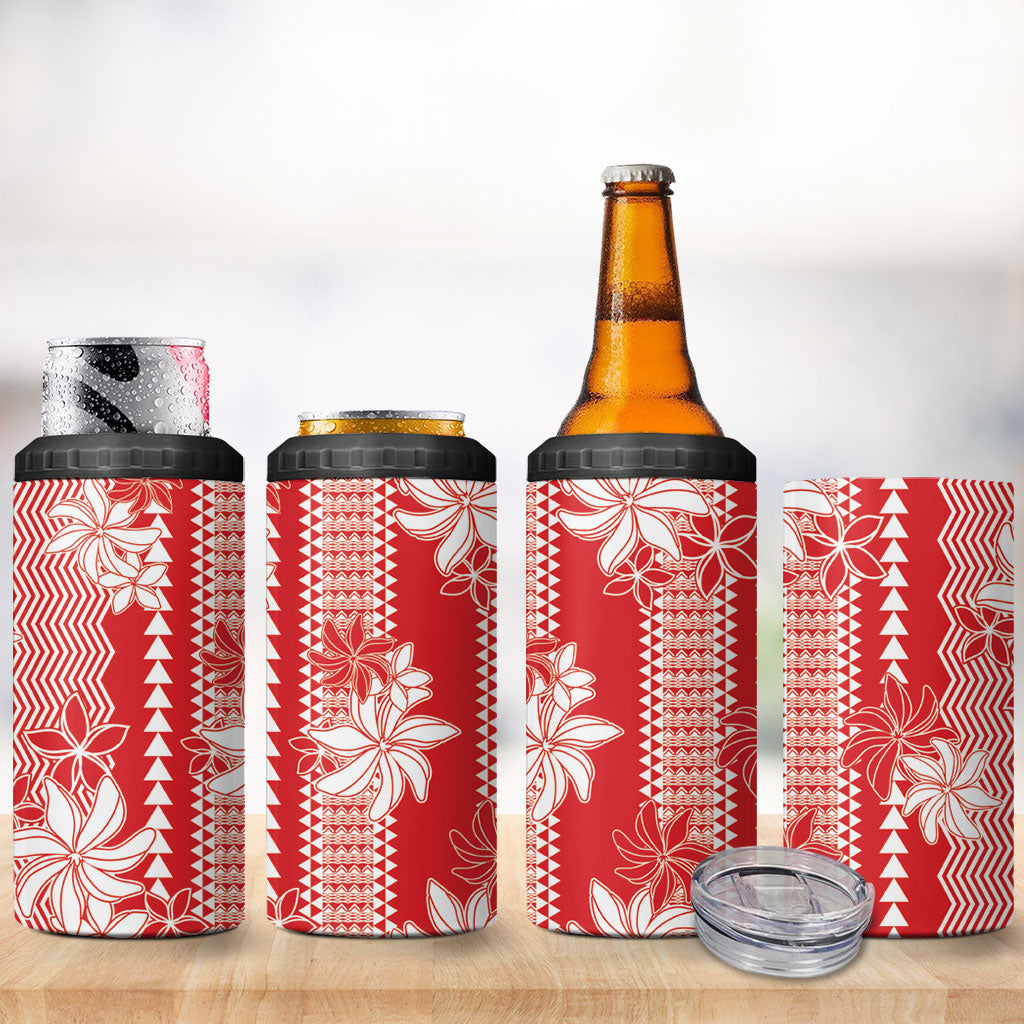 Hawaii Kakau Tribal 4 in 1 Can Cooler Tumbler With Red Tiare LT05 - Polynesian Pride