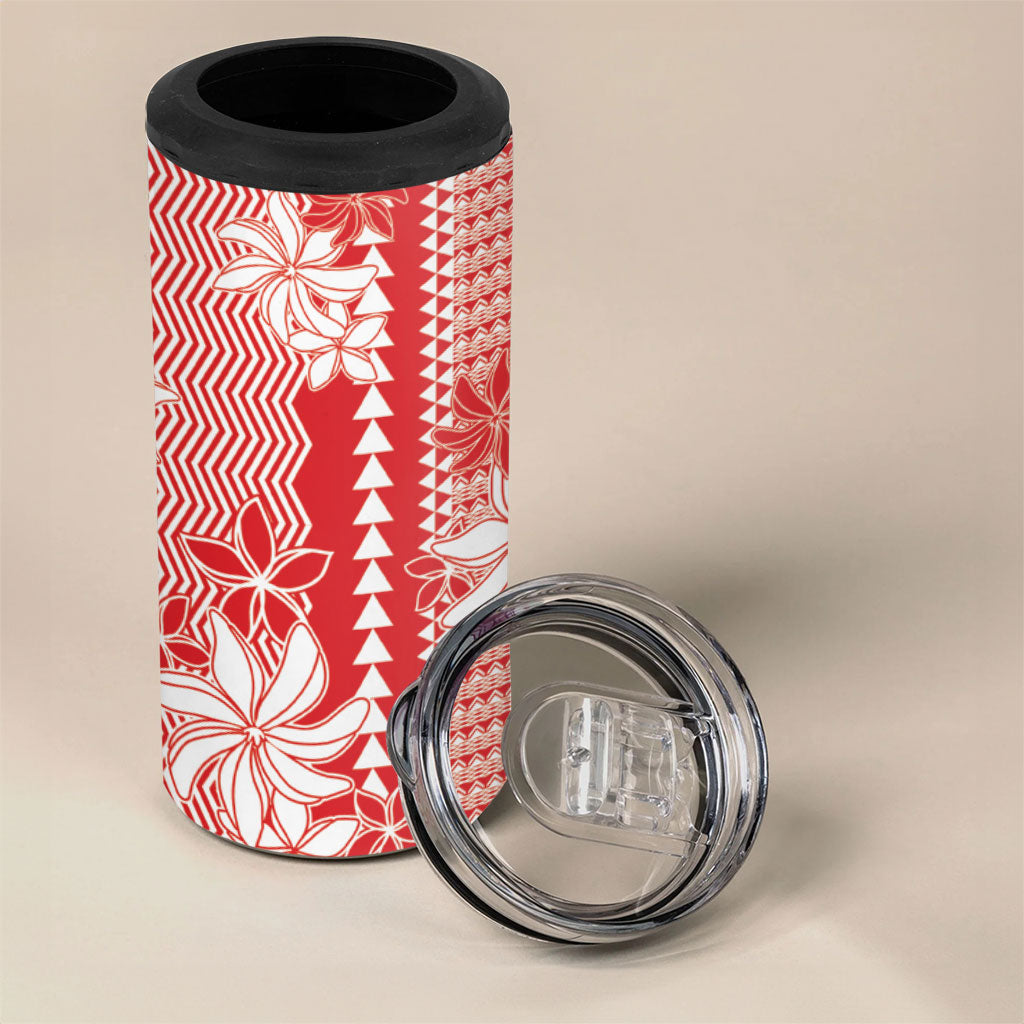 Hawaii Kakau Tribal 4 in 1 Can Cooler Tumbler With Red Tiare LT05 - Polynesian Pride