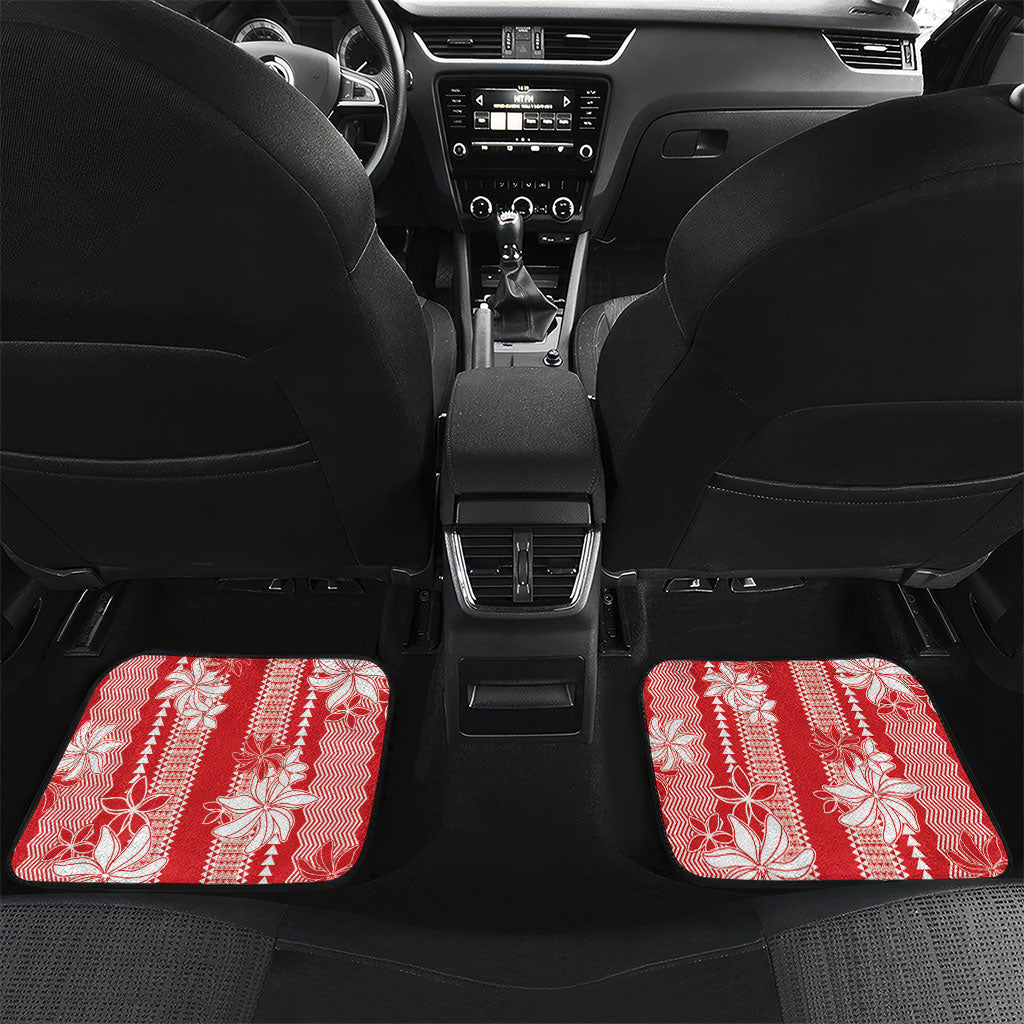 Hawaii Kakau Tribal Car Mats With Red Tiare