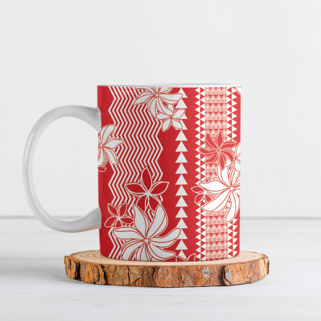 Hawaii Kakau Tribal Ceramic Mug With Red Tiare LT05 Red - Polynesian Pride