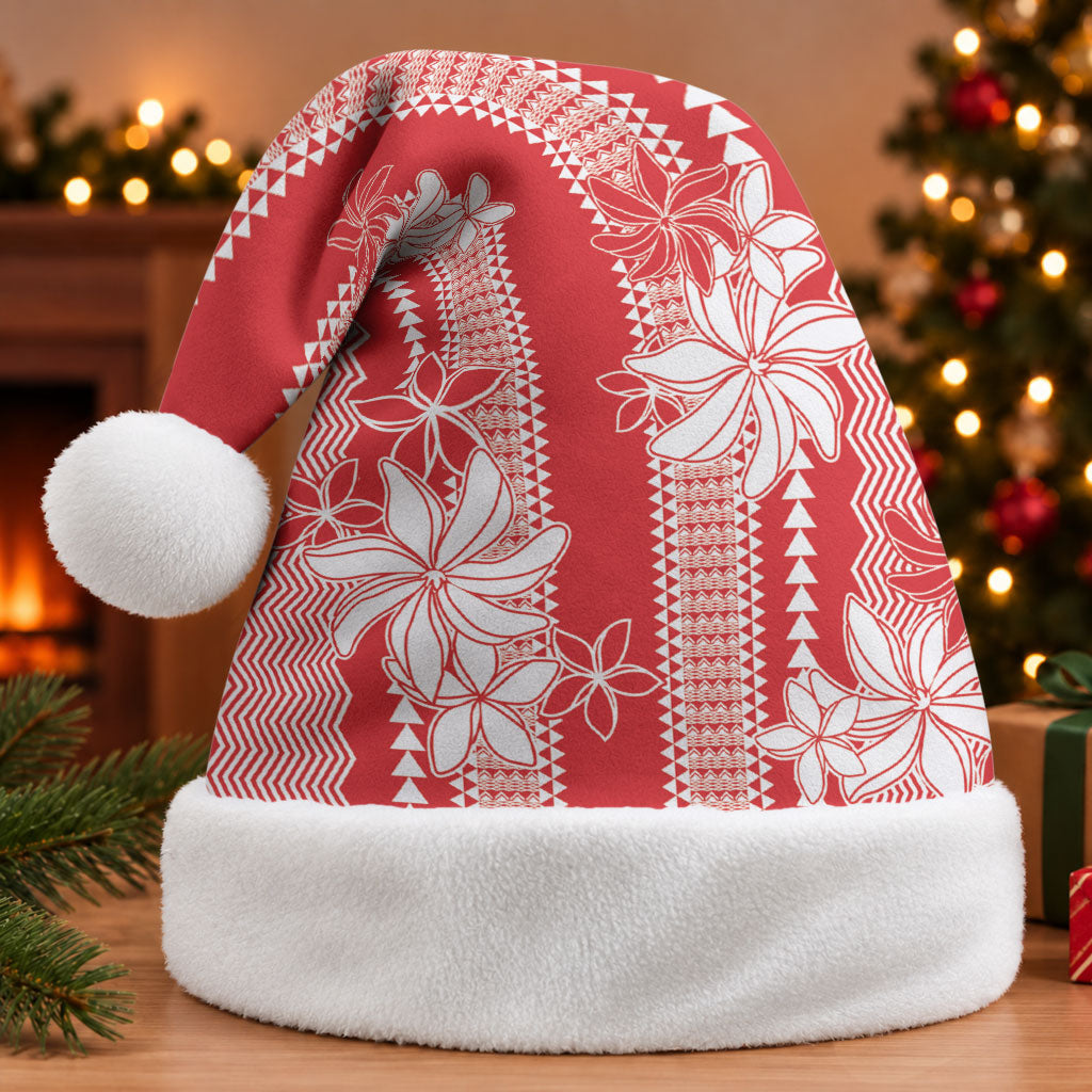 Hawaii Kakau Tribal Christmas Santa Hat With Red Tiare LT05 Without Fur Red - Polynesian Pride