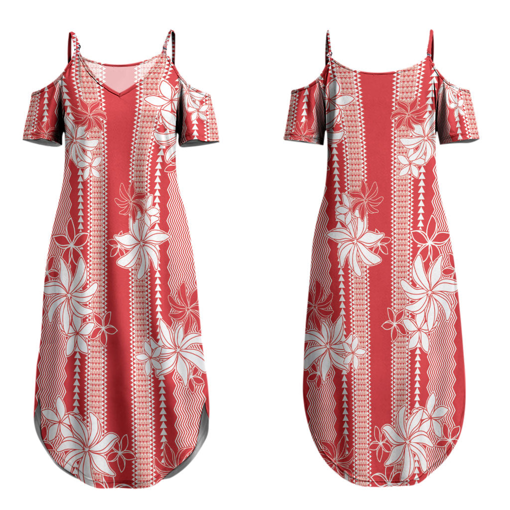Hawaii Kakau Tribal Couples Matching Summer Maxi Dress and Long Sleeve Button Shirt With Red Tiare LT05