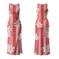 Hawaii Kakau Tribal Couples Matching Tank Maxi Dress and Hawaiian Shirt With Red Tiare LT05